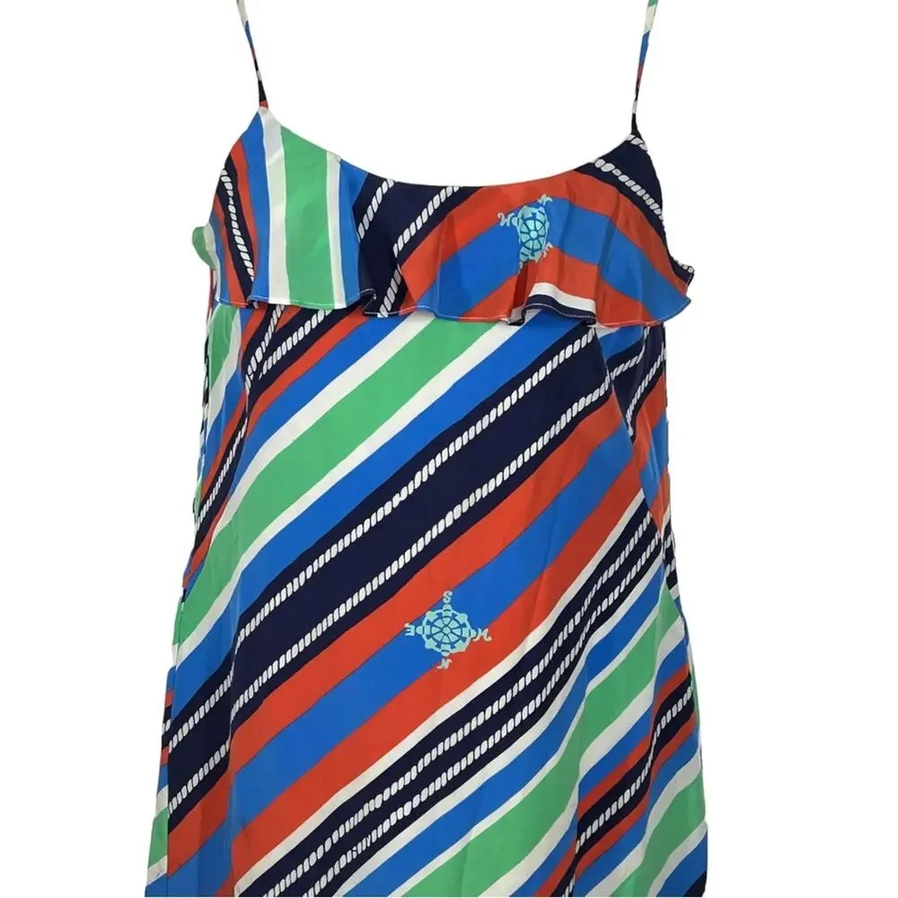 Lilly Pulitzer Laya Silk Mini Dress Small Nautical Compass Ruffle Preppy - Picture 9 of 15